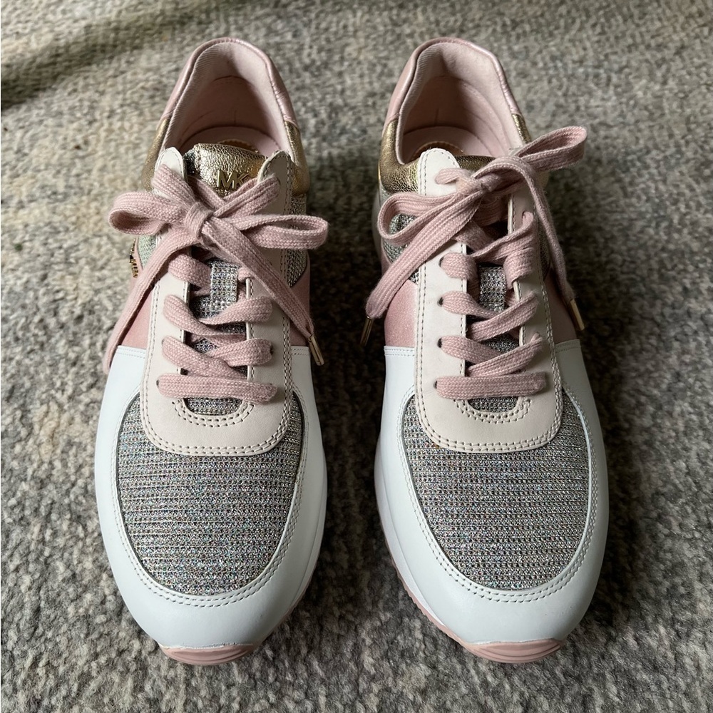 Michael Kors Allie Leather Trainers Pink Gold Metallic size 8 NWOB - Picture 6 of 13